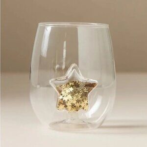 NEW Anthropologie Gold Star Yuletide Stemless Wine Glasses Set of 3 Celebration